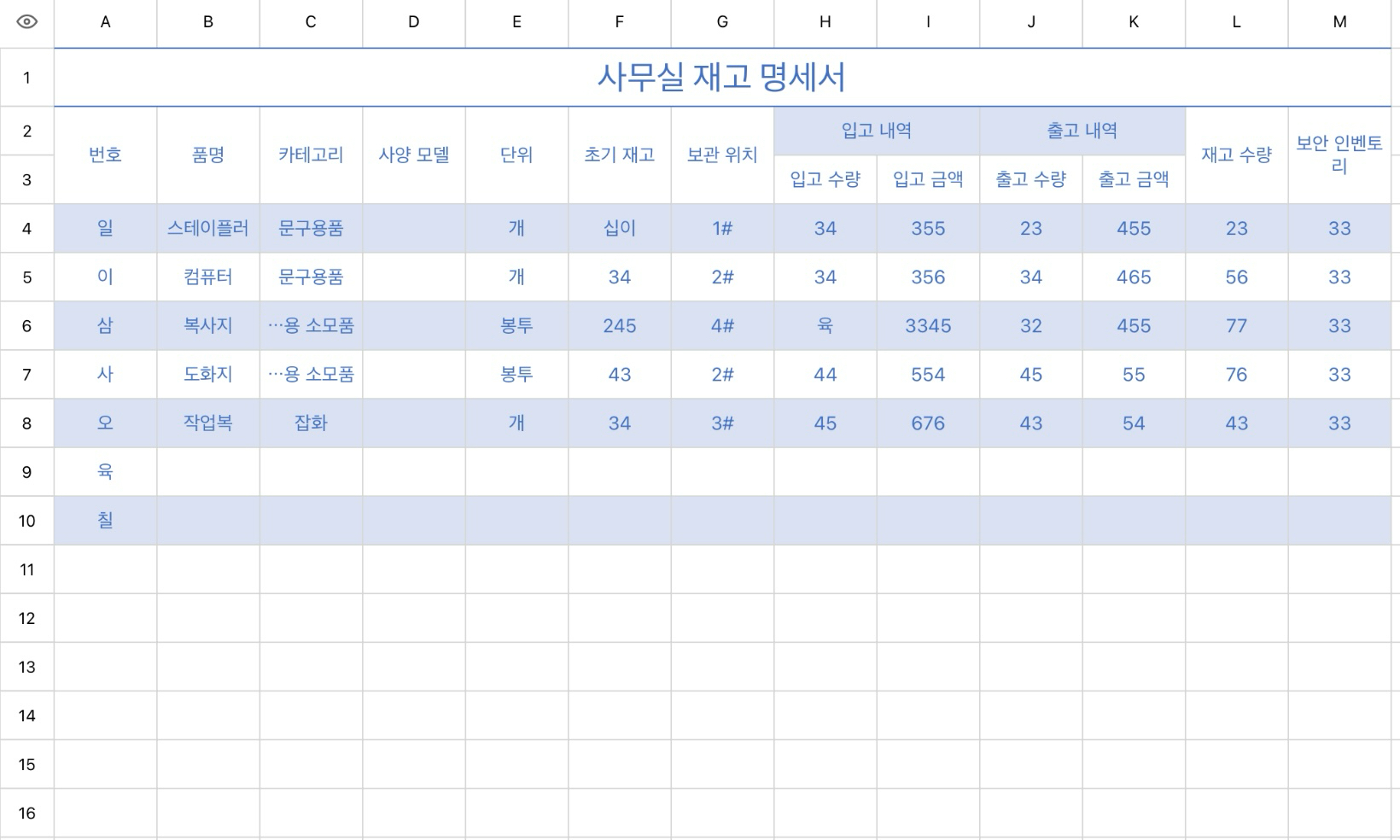 사무실 재고 내역